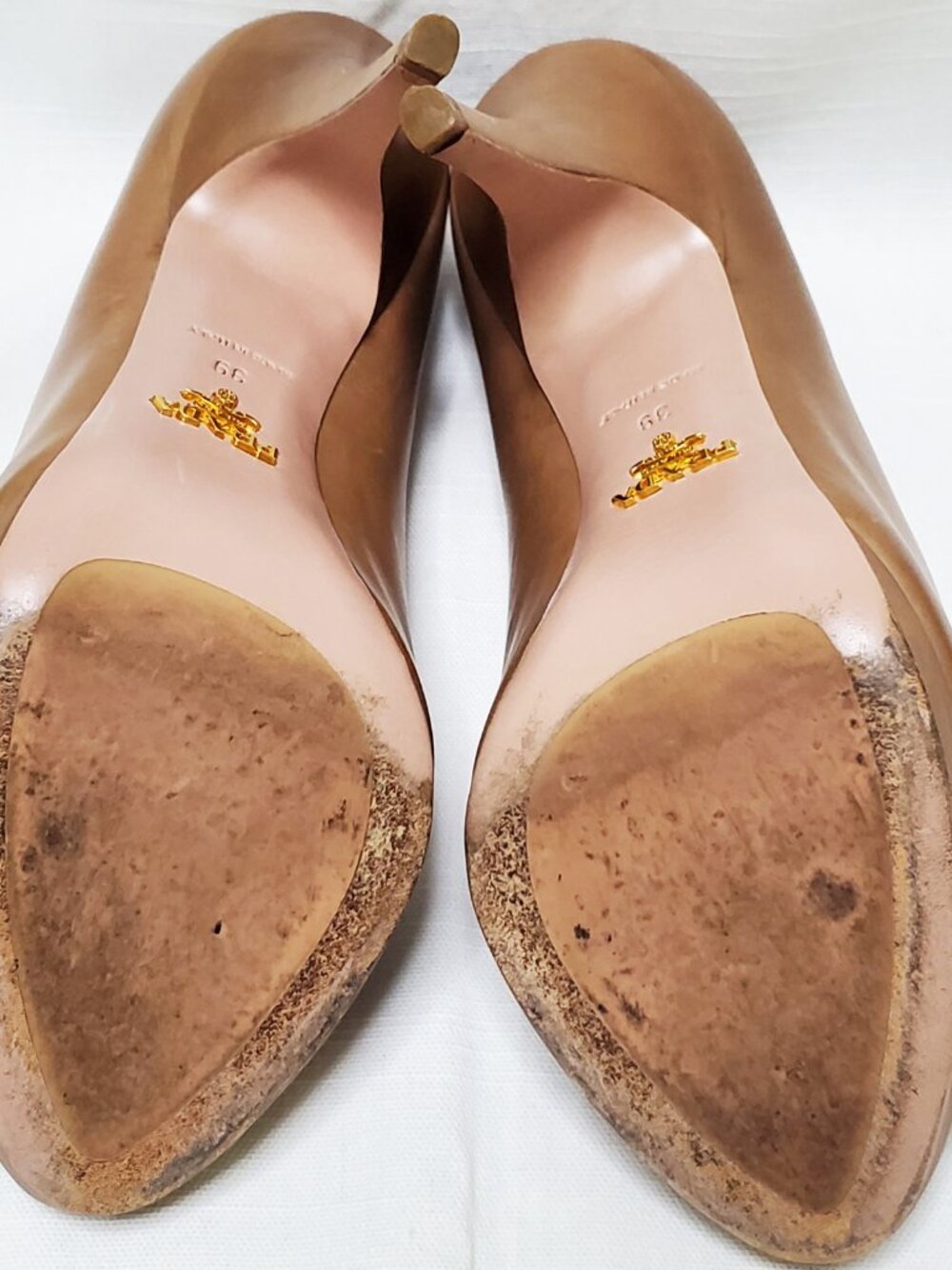 Authentic PRADA Nude Leather Peeptoe Stiletto Size 39 - Picture 14 of 16